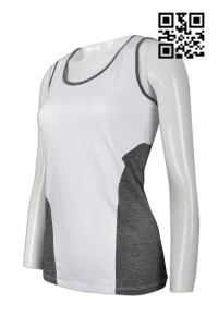 VT155  製造度身背心T恤款式    設計女裝背心T恤款式    訂造背心T恤款式   背心中心    白色  撞色花灰色